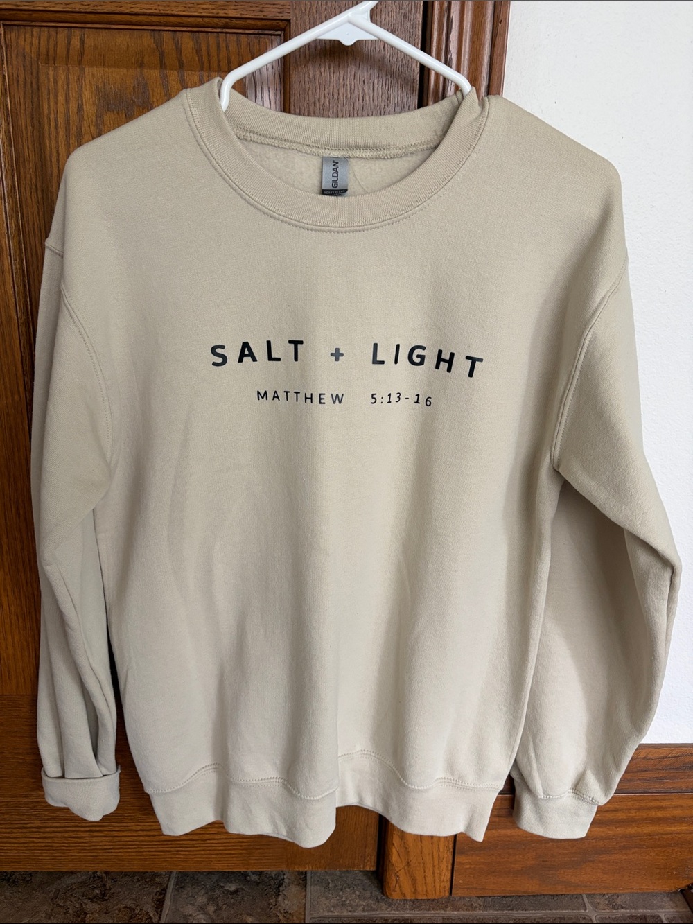 Gildan Beige 'Salt + Light' Crewneck Sweatshirt